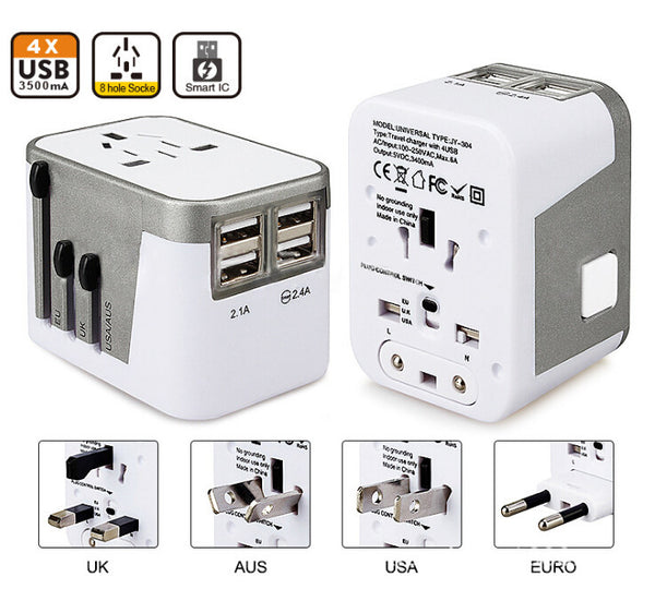 4 USB Port All in One Universal International SMART AC Power Charger Adaptor Plug