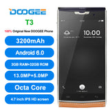 Doogee T3 4G Mobile Phone Android 6.0 3GB RAM 32GB ROM Octa Core 720P 13.0MP Camera Dual SIM 4.7 inch HD
